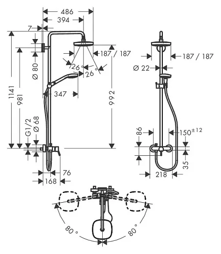 Душевая стойка Hansgrohe Croma Select E 180 27258400 с однорычажным смесителем