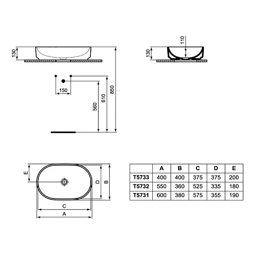 Накладной умывальник Ideal Standard i.life O 55 белый
