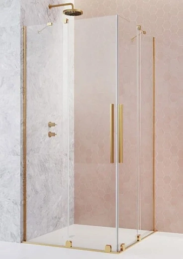 Душевая дверь Radaway Furo KDD Gold, 90 x 200 см, с неподвижной частью, стекло прозрачное, профиль золото, левая, 10105090-09-01L