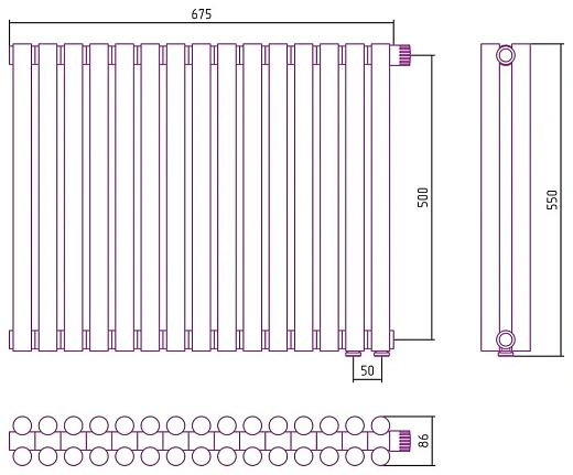 Радиатор стальной трубчатый Сунержа Эстет-11 EU50, ширина 70 см, высота 50 см, 15 секций, нижнее подключение левое EU50/правое EU50, хром, 00-0312-5015