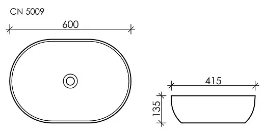 Умывальник Ceramicanova CN5009 60х41.5х13.5см накладной овальный без перелива, CN5009