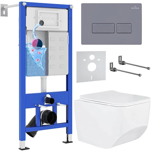 Комплект инсталляции с унитазом 6 в 1 Roxen StounFix Dual Fresh 966786 (состоит из: 710200, Caspia 410280DG, 530145-01)