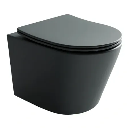 Подвесной унитаз Ceramicanova Balearica CN6000MDH Rimless, безободковый, крышка микролифт, темный антрацит матовый