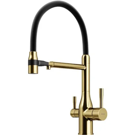 Смеситель для кухонной мойки Sancos Garda SC4009BG, с подключением к фильтру, с гибким изливом, цвет золото брашированное, PVD покрытие