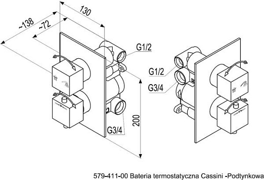 Душевая система Cassini термостатическим смесителем