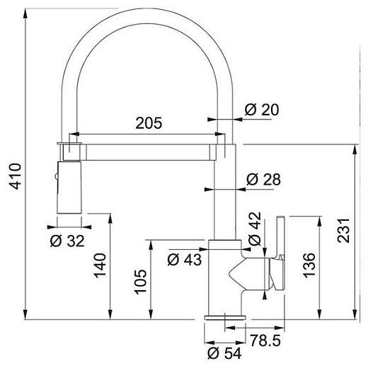 Смеситель для кухни FRANKE Lina Semi-pro,хром/черный, гибкий излив