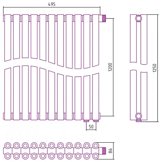 Радиатор трубчатый Сунержа Эстет-00 EU50, 11 секций, нижнее подключение, цвет матовое золото, 032-0322-1211