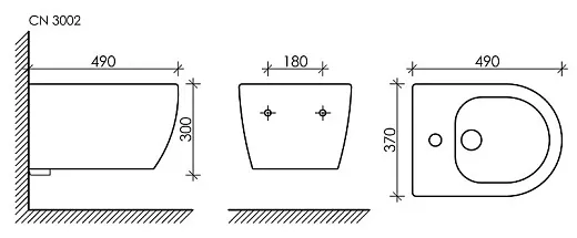 Биде Ceramicanova Play 37 x 49 x 30 см, подвесное, цвет черный матовый, CN3002MB, сантехфарфор