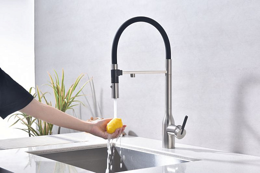 Смеситель PAULMARK MAGNETO ONE Ma213188-BS, (стальной/брашированная сталь), гибкий излив