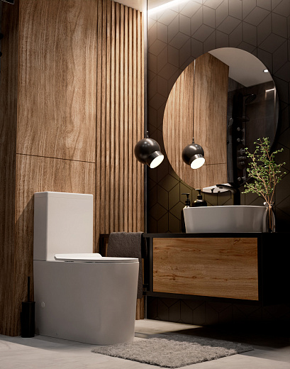 AQM1001 Унитаз AQUAme напольный Rimless c сиденьем SoftClose, горизонтальный выпуск. 670x360x445мм