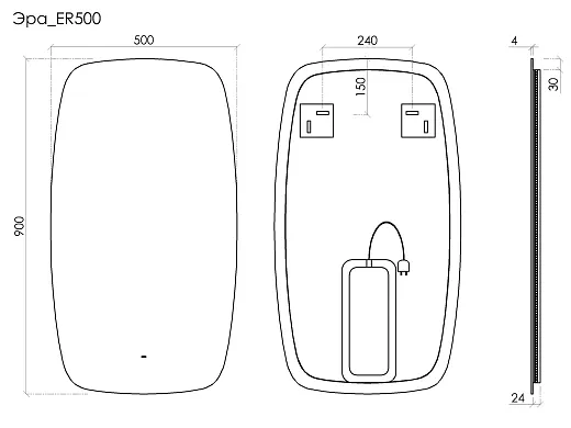 Зеркало для ванной комнаты Sancos Эра 2.0 (Era 2.0) 50x90см с подсветкой 2700K/4000K/5000K, управление взмахом руки, ER2.500
