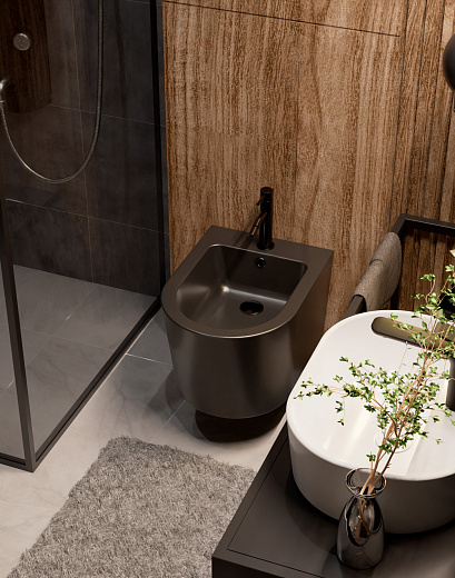 AQM2101MB Биде подвесное AQUAme, цвет черный матовый, с отв под смеситель, с переливом 515x360x345мм