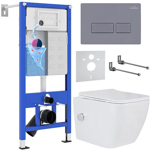 Комплект инсталляции с унитазом 6 в 1 Roxen StounFix Dual Fresh 966807 (состоит из: 710200, Caspia 410280DG, 530135-01X)