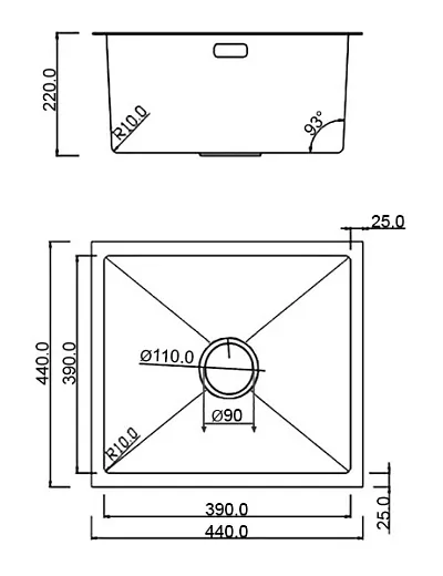 Кухонная мойка врезная Roxen Uno 44 PVD (графит) под столешницу