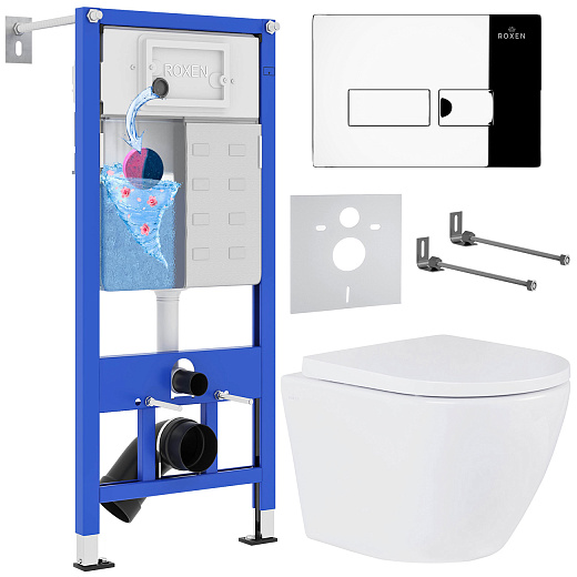 Комплект инсталляции с унитазом 6 в 1 Roxen StounFix Dual Fresh 585987 (состоит из: 710200, Caspia 410280CH, 530185-02)