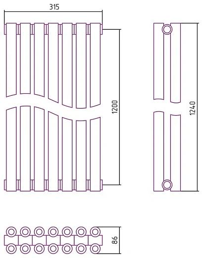 Радиатор стальной трубчатый Сунержа Эстет-00, ширина 35 см, высота 120 см, 7 секций, боковое подключение, хром, 00-0332-1207