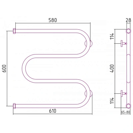 Полотенцесушитель водяной Сунержа М-образный+ 15-4007-6060, 600x600, цвет тёмный титан муар