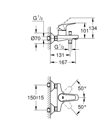 Смеситель Grohe BauFlow DN 23756000 для ванны с душем Смеситель Grohe BauFlow DN 23756000 для ванны с душем
