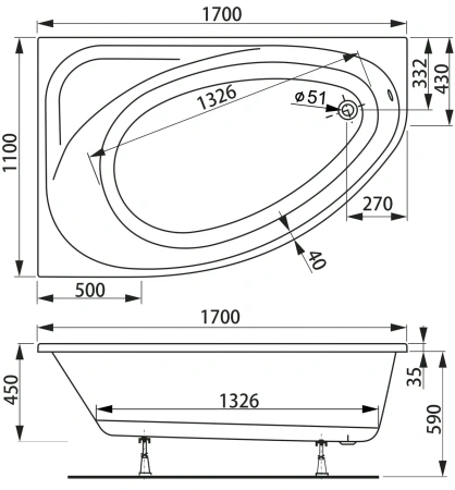 Акриловая ванна VAGNERPLAST HAPI 170x110 Right Акриловая ванна VAGNERPLAST HAPI 170x110 Right