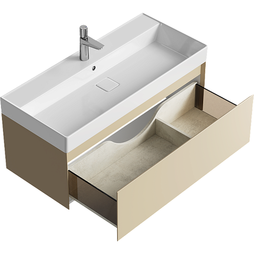 AQWELLA Geometria подвесная тумба с умывальником в комплекте 100 см, цвет бежевый матовый