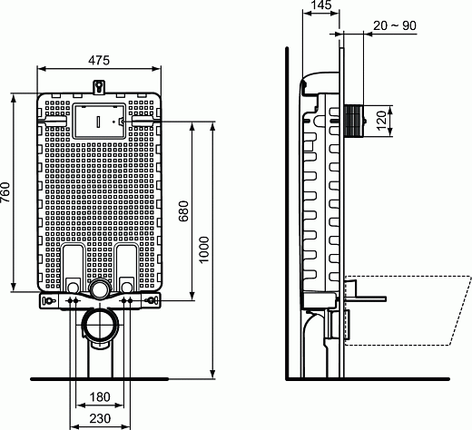 Легкая рамочная инсталляция для унитазов Ideal Standard ProSys 120M R009767 Легкая рамочная инсталляция для унитазов Ideal Standard ProSys 120M R009767