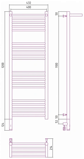 Полотенцесушитель электрический Сунержа Богема 3.0 1200 x 400 с полкой, ширина 43.2 см, высота 132.4 см, хром, L/R