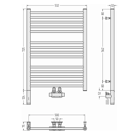 Полотенцесушитель комбинированный Сунержа Богема EU50+ 3.0, 00-0720-8050, 80 x 50 см, цвет хром