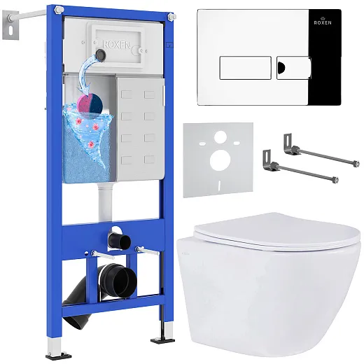 Комплект инсталляции с унитазом 6 в 1 Roxen StounFix Dual Fresh 583589 (состоит из: 710200, Caspia 410280CH, 530185-01)