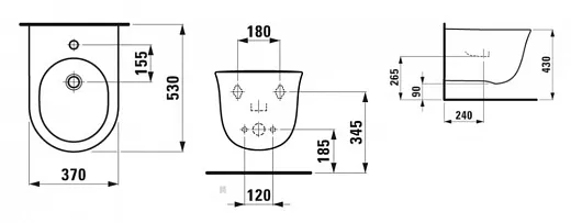Биде Laufen The New Classic 8.3085.1.000.302.1, подвесное, цвет - белый, 53 х 37 х 34 см