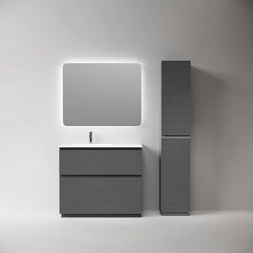 Тумба под раковину Sancos Фолк, левая, Темный серый, 2 ящика с доводчиками, напольная, 99,5х44,5х85 см, арт. FL100FLGS