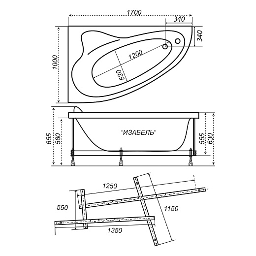 Ванна акриловая Тритон Изабель New 170х100 (правая)