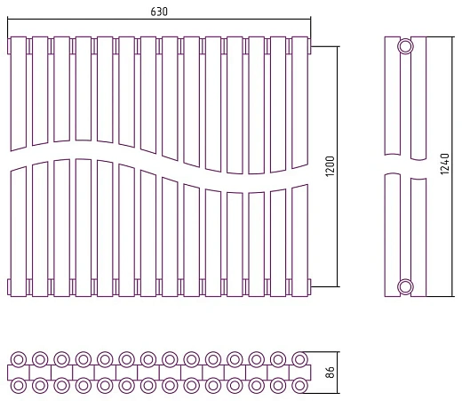 Радиатор стальной трубчатый Сунержа Эстет-00, ширина 65 см, высота 120 см, 14 секций, боковое подключение, хром, 00-0332-1214