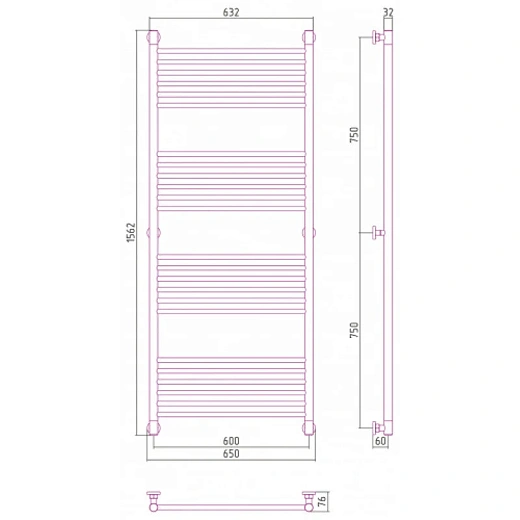 Полотенцесушитель водяной Сунержа Богема+ 15-0220-1560, 1500x600, цвет тёмный титан муар