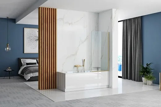 Душевая шторка Rea Elegant Brushed Gold 80x140 стека прозрачные, профиль золото