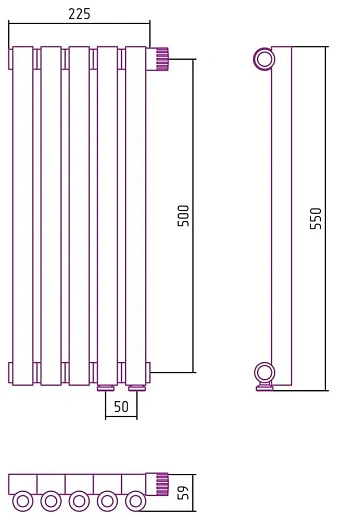 Радиатор стальной трубчатый Сунержа Эстет-0 EU50, ширина 25 см, высота 50 см, 5 секций, нижнее подключение левое EU50/правое EU50, хром, 00-0320-5005/00-0321-5005