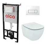 Комплект: инсталляция AlcaPlast AM101/1120 с кнопкой M571 хром и унитаз подвесной Ideal Standard Tesi AquaBlade с сиденьем Soft-Close