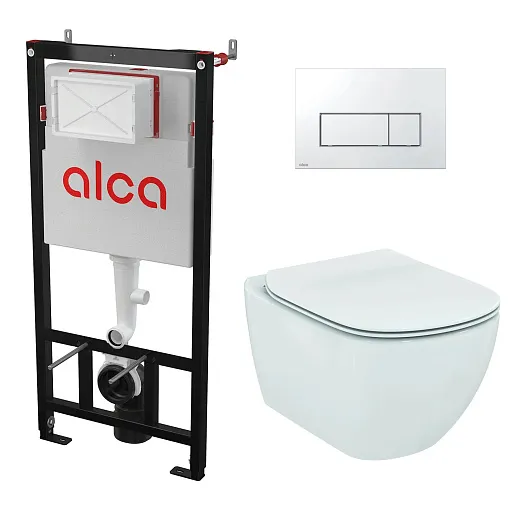 Комплект: инсталляция AlcaPlast AM101/1120 с кнопкой M571 хром и унитаз подвесной Ideal Standard Tesi AquaBlade с сиденьем Soft-Close