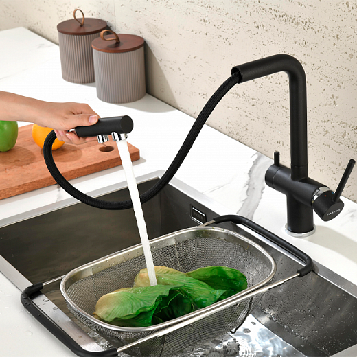 Смеситель PAULMARK SERPENTINE Se213222-GM, (черный/вороненая сталь)