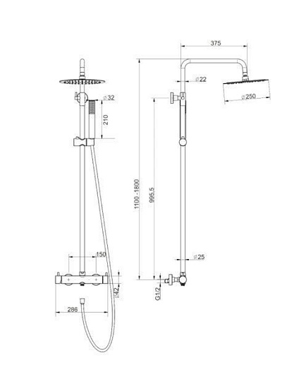 Душевая система AQUAme Siena AQM8006BN брашированный никель с термостатом
