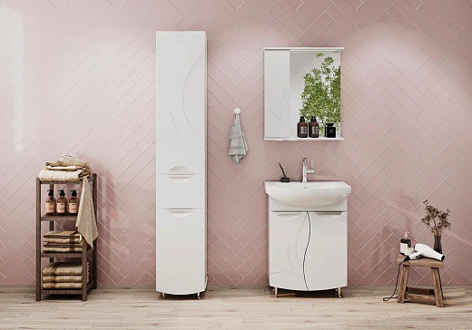 Пенал напольный Volna Adel 35 белый с бельевой корзиной