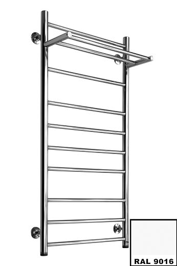 Полотенцесушитель Ростела Свирель V+ нижнее подключение 1/2" 50x100 11 перекладин с полкой белый