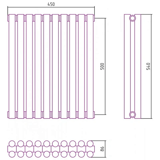 Радиатор трубчатый Сунержа Эстет-11, 10 секций, боковое подключение, цвет матовое золото, 032-0302-5010