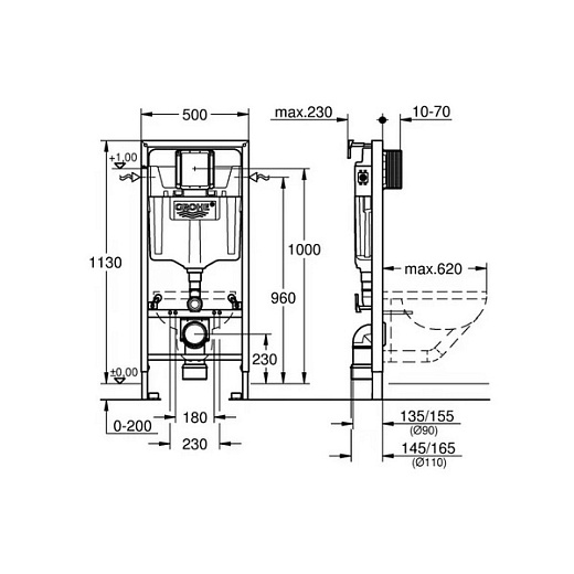 Инсталляция для унитаза Grohe Rapid SL 38719001 с кнопкой белой
