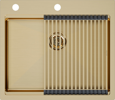 Кухонная мойка Paulmark Kroner 59 Pro + Ролл-мат Pro PM705951-BG+R405-BG брашированное золото