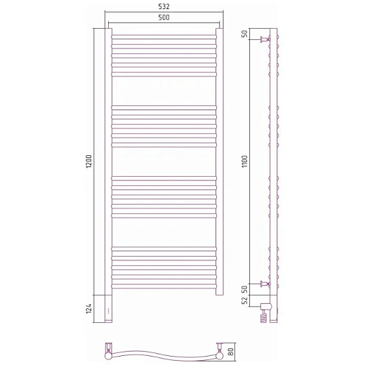Полотенцесушитель электрический Сунержа Флюид 3.0, 1200x500, цвет хром, 00-5820-1250