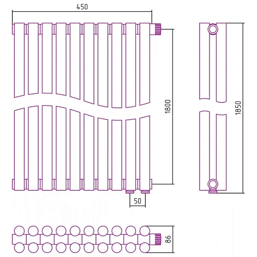 Радиатор трубчатый Сунержа Эстет-11 EU50, 10 секций, нижнее подключение, цвет золото, 03-0312-1810