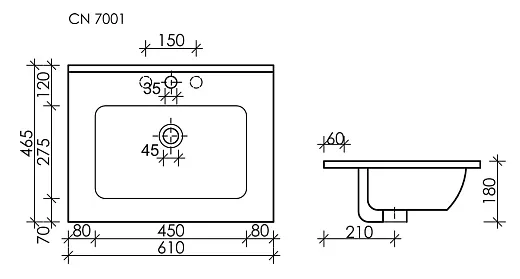 Умывальник Ceramicanova Element CN7001MB 61х46.5х12.5см прямоугольный с переливом, CN7001MB