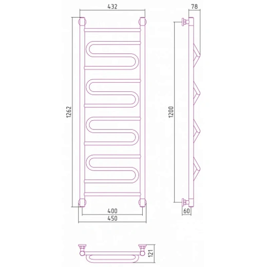 Полотенцесушитель водяной Сунержа Элегия+ 31-0205-1240, 1200x400, цвет матовый черный