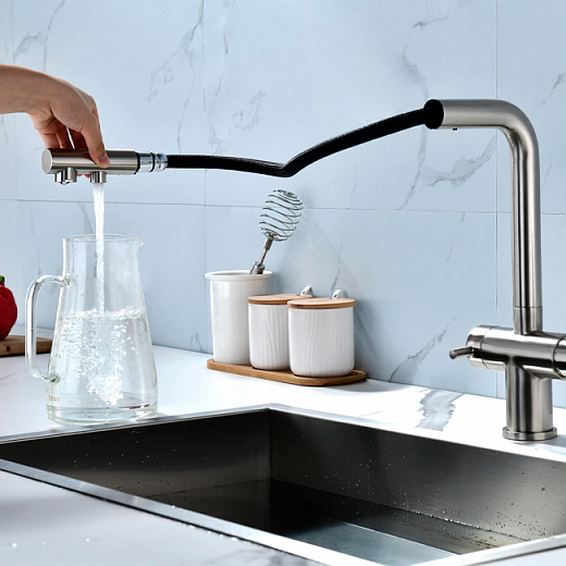 Смеситель PAULMARK SERPENTINE Se213222-NI(BS), (стальной/никель)