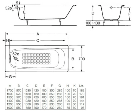 Чугунная ванна Roca Continental 170x70 21291100R Чугунная ванна Roca Continental 170x70 21291100R